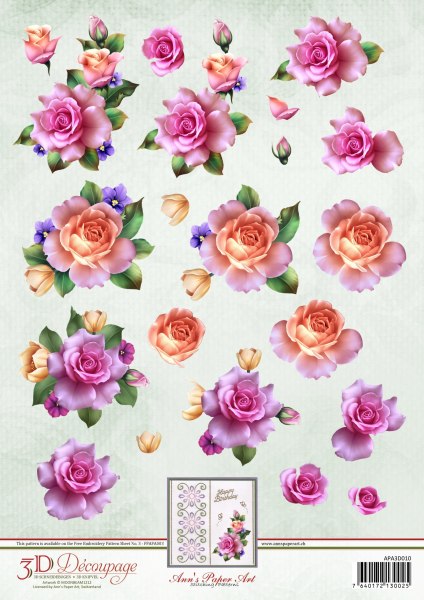 3D Decoupage Ann's Paper Art Spring Roses APA3D010
